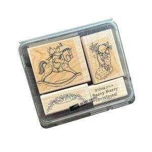 New Vintage Stampin Up Beary Merry Christmas Wooden Stamp Set 2000